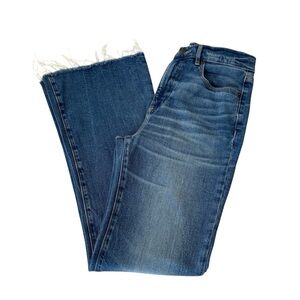 LOFT Slim Flare High Waist Distressed Raw Hem Medium Wash Denim Jeans Size 28/6